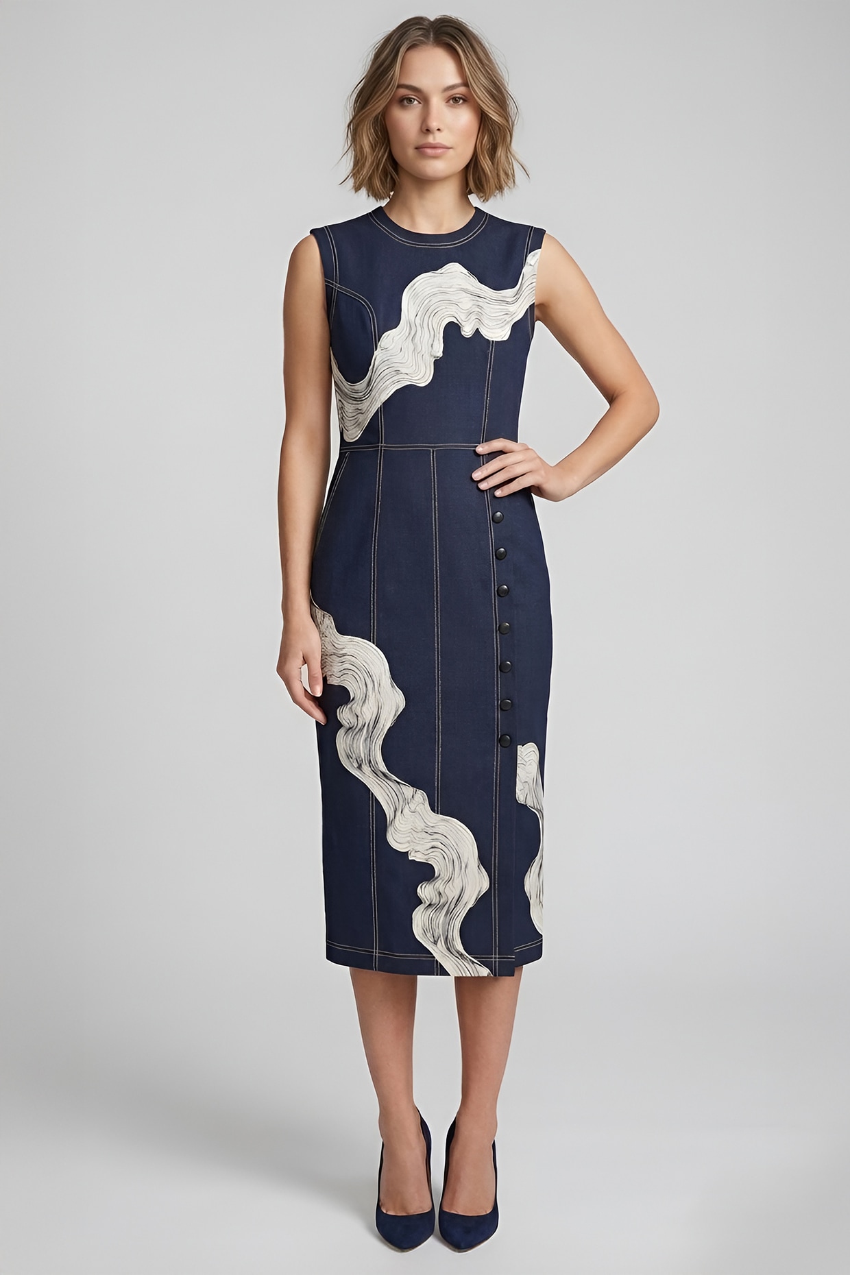 Eshaani Jayaswal Dark Denim Blue Stretch Denim Midi Dress