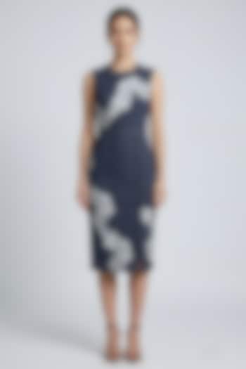 Grey Stretch Denim Printed Midi Pencil Cocktail Dress by Eshaani Jayaswal at Pernia's Pop Up Shop