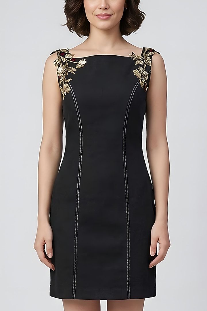 Black Cotton Mini Vacation Dress by Eshaani Jayaswal at Pernia's Pop Up Shop