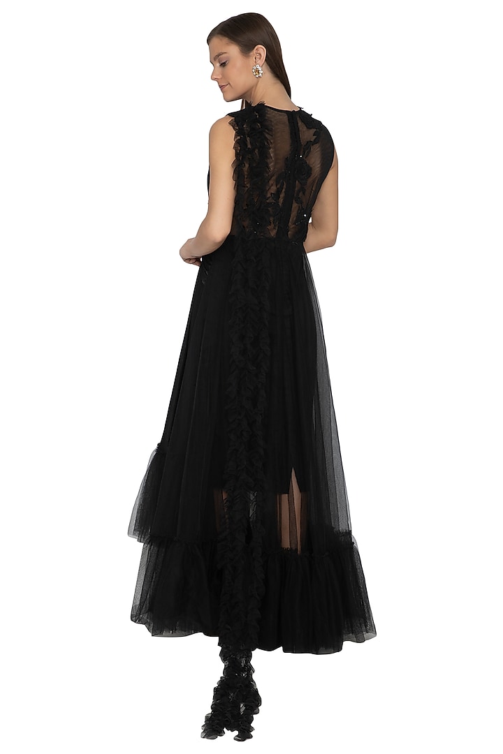 Black Embellished Wedding Gown Saree by Eshaani Jayaswal at Pernia's Pop Up Shop