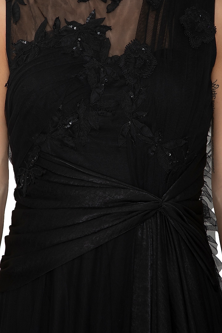 Black Embellished Wedding Gown Saree by Eshaani Jayaswal at Pernia's Pop Up Shop