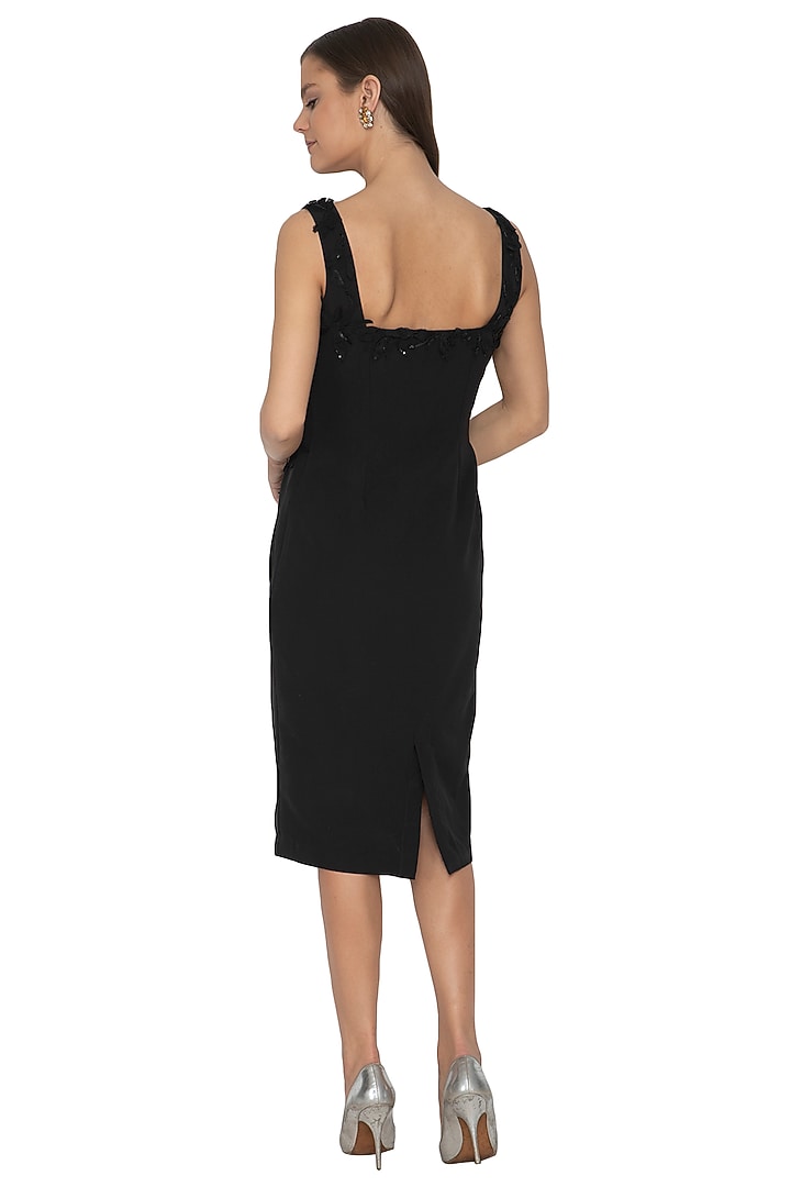 Black Hand Embellished Scalloped Neck Vacation Dress by Eshaani Jayaswal at Pernia's Pop Up Shop