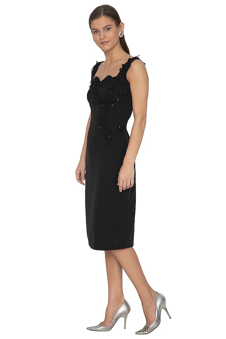 Black Hand Embellished Scalloped Neck Vacation Dress by Eshaani Jayaswal at Pernia's Pop Up Shop