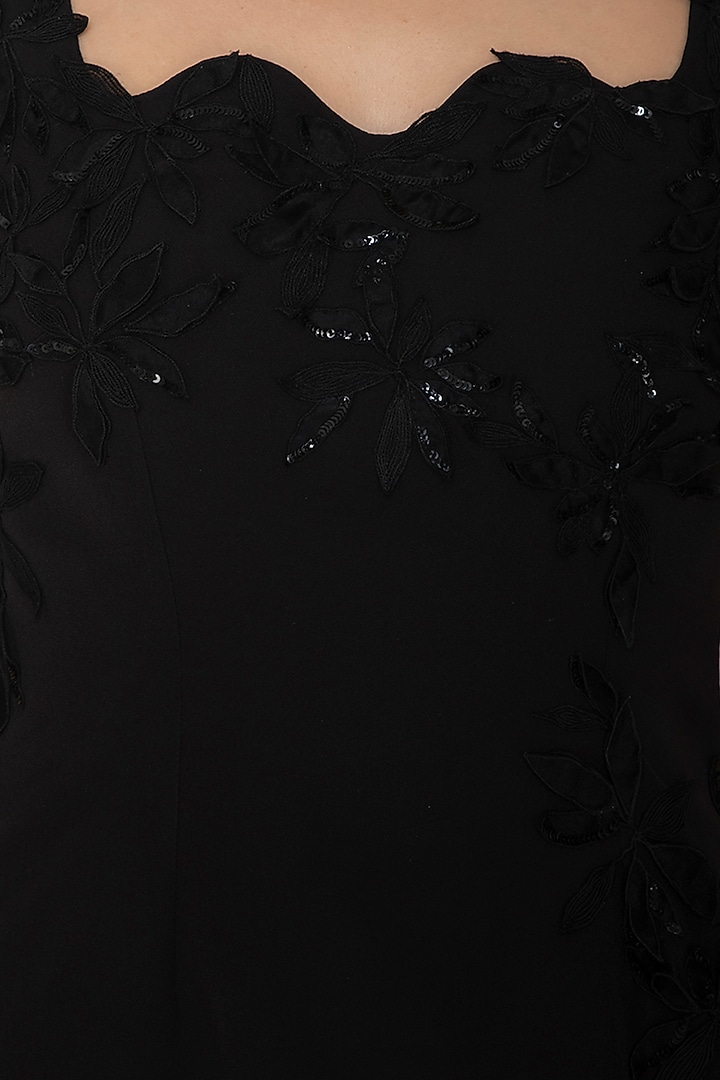 Black Hand Embellished Scalloped Neck Vacation Dress by Eshaani Jayaswal at Pernia's Pop Up Shop
