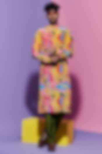 Multi-Colored Soft Vegan Viscose Crepe Printed Kurta by Esha L Amin Men at Pernia's Pop Up Shop