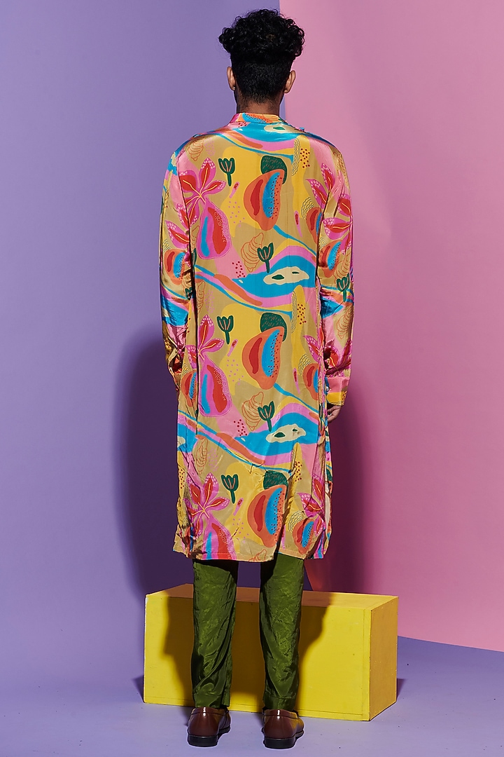 Multi-Colored Soft Vegan Viscose Crepe Printed Kurta by Esha L Amin Men at Pernia's Pop Up Shop
