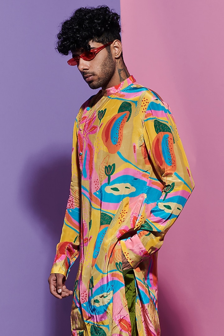 Multi-Colored Soft Vegan Viscose Crepe Printed Kurta by Esha L Amin Men at Pernia's Pop Up Shop