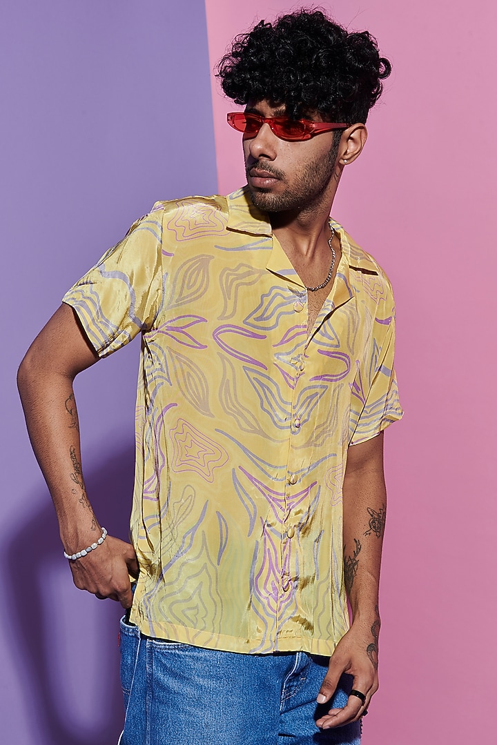 Lime Viscose Crepe Printed Party Wear Shirt by Esha L Amin Men at Pernia's Pop Up Shop