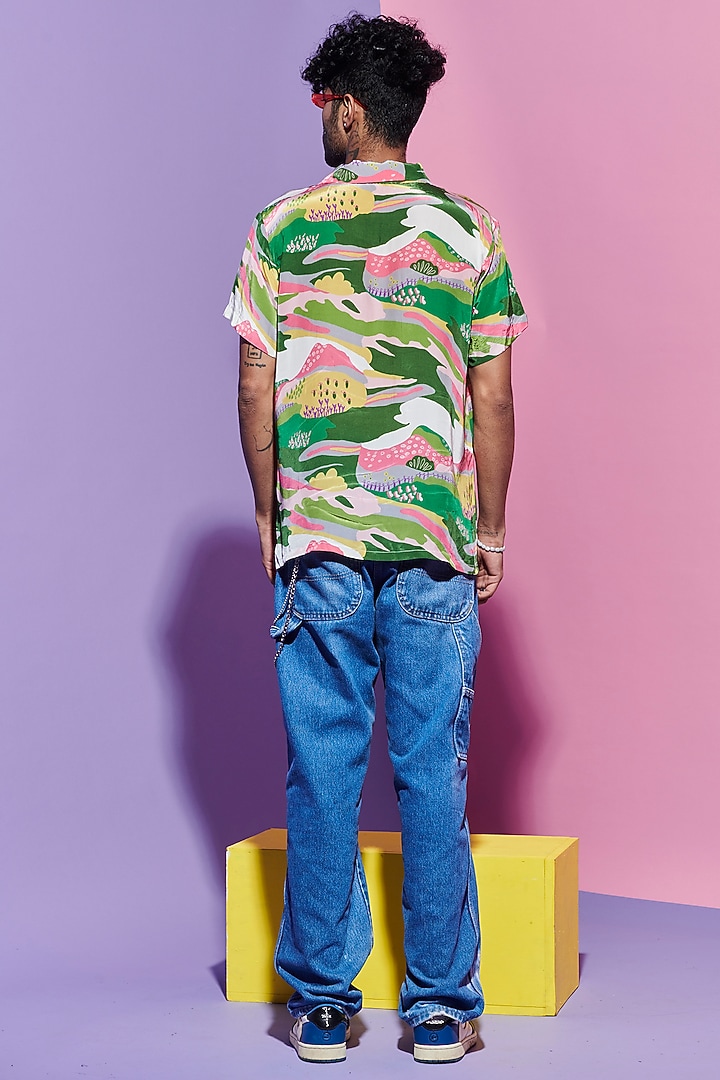 Multi-Colored Viscose Crepe Printed Party Wear Shirt by Esha L Amin Men at Pernia's Pop Up Shop