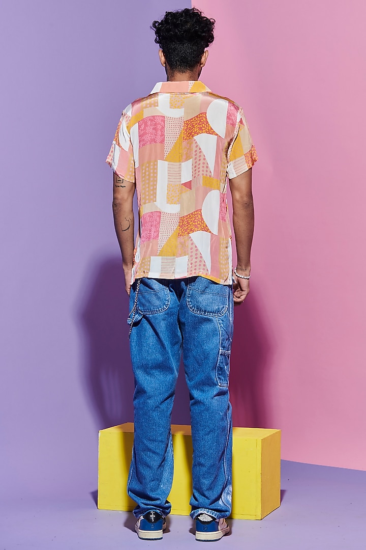 Multi-Colored Viscose Crepe Geometric Printed Party Wear Shirt by Esha L Amin Men at Pernia's Pop Up Shop