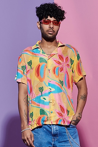 Multi-Colored Viscose Crepe Printed Shirt by Esha L Amin Men