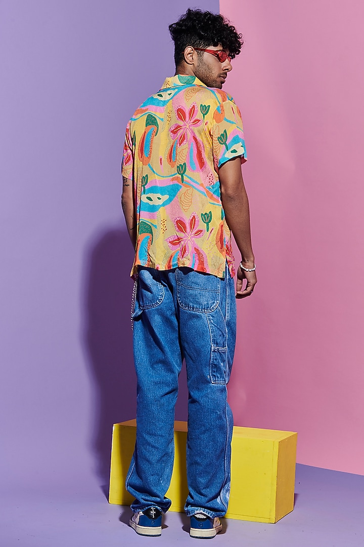 Multi-Colored Viscose Crepe Printed Party Wear Shirt by Esha L Amin Men at Pernia's Pop Up Shop