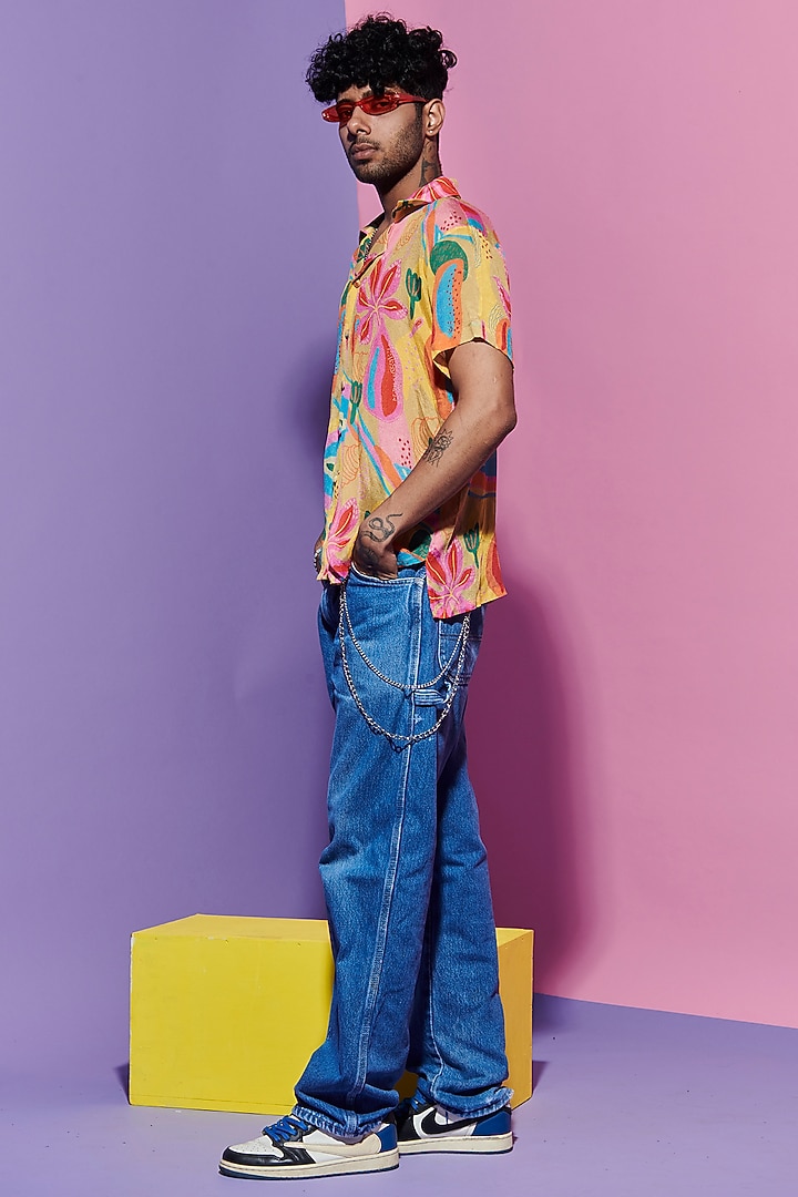 Multi-Colored Viscose Crepe Printed Party Wear Shirt by Esha L Amin Men at Pernia's Pop Up Shop