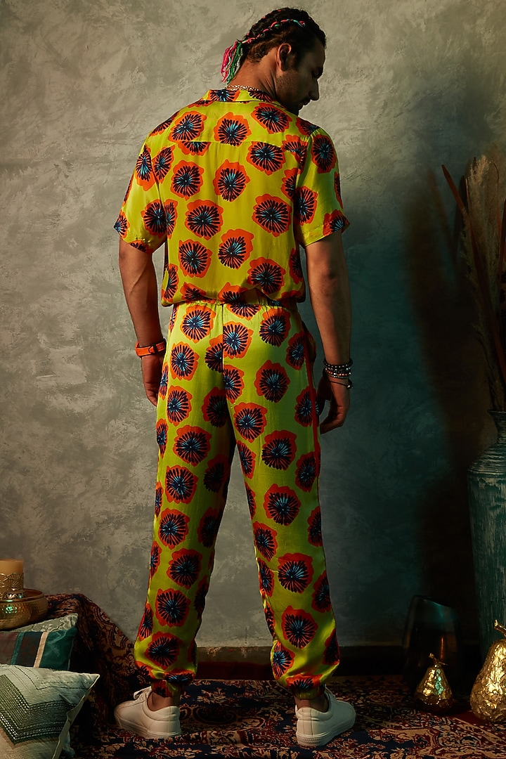 Lime Viscose Crepe Blotch Printed Party Wear Shirt by Esha L Amin Men at Pernia's Pop Up Shop