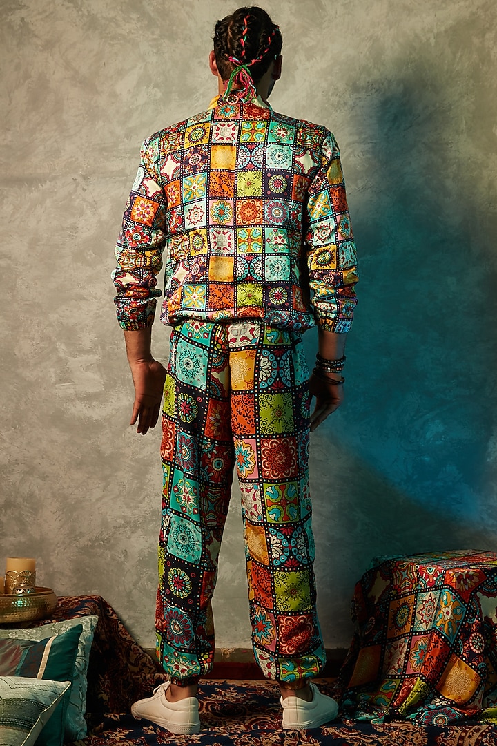 Multi-Coloured Viscose Crepe Bomber Jacket by Esha L Amin Men at Pernia's Pop Up Shop