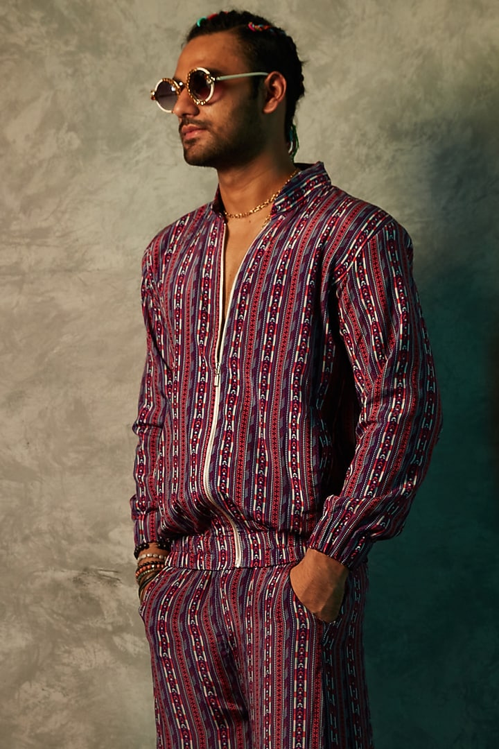 Purple Modal Satin Bomber Jacket by Esha L Amin Men at Pernia's Pop Up Shop