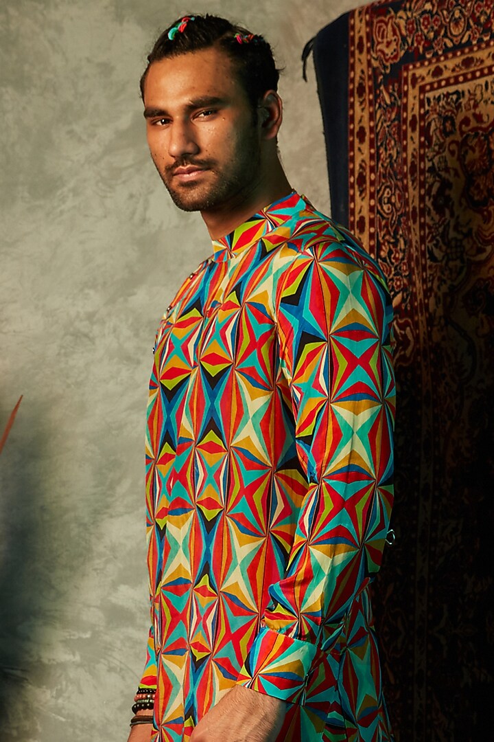 Multi-Colored Viscose Crepe Printed Cowl Kurta by Esha L Amin Men at Pernia's Pop Up Shop