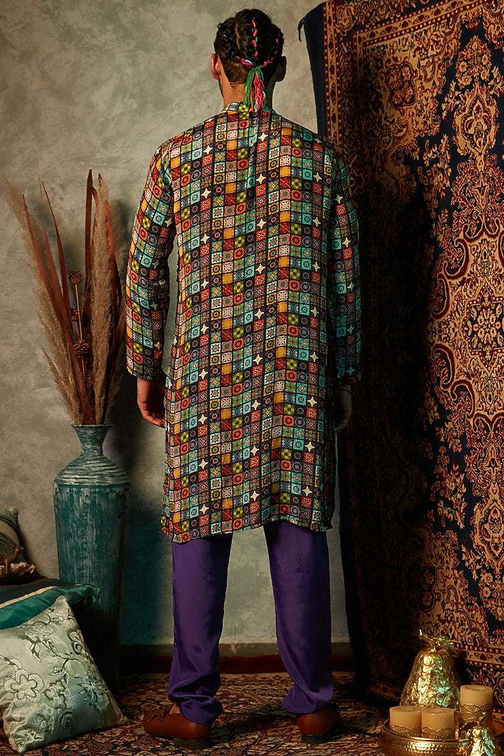 Multi-Colored Viscose Crepe Pintuck Cowl Kurta by Esha L Amin Men at Pernia's Pop Up Shop