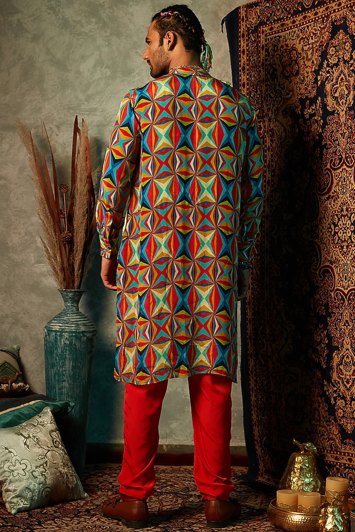 Red Viscose Crepe Pants by Esha L Amin Men at Pernia's Pop Up Shop