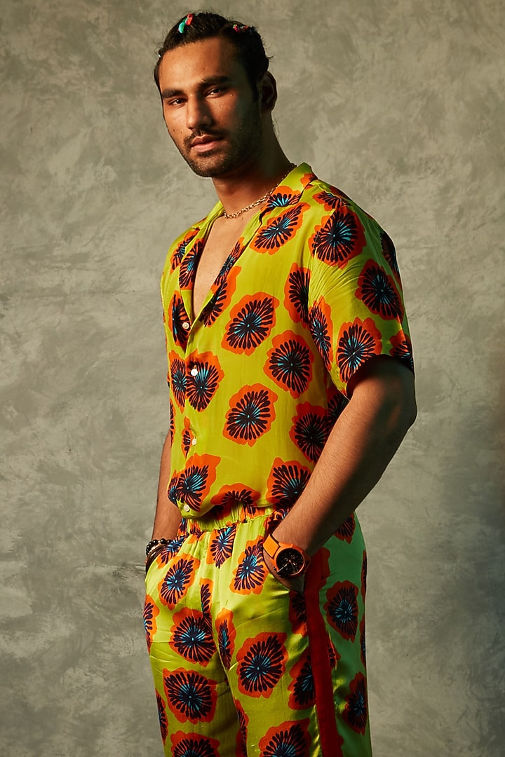 Lime Modal Satin Joggers by Esha L Amin Men at Pernia's Pop Up Shop