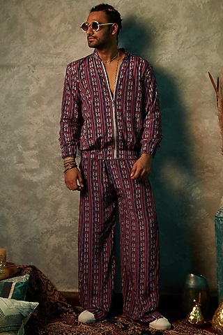 Purple Modal Satin Joggers by Esha L Amin Men