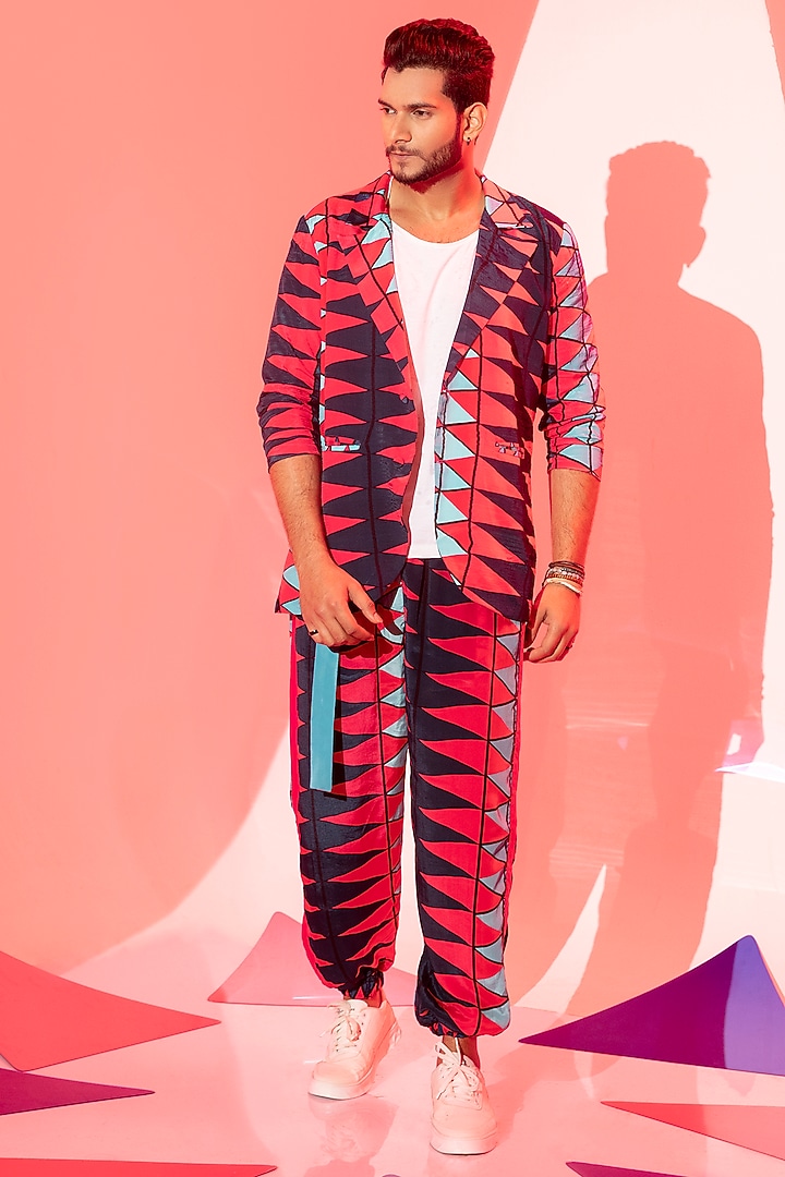 Multi-Colored Modal Satin & Viscose Crepe Joggers by Esha L Amin Men at Pernia's Pop Up Shop