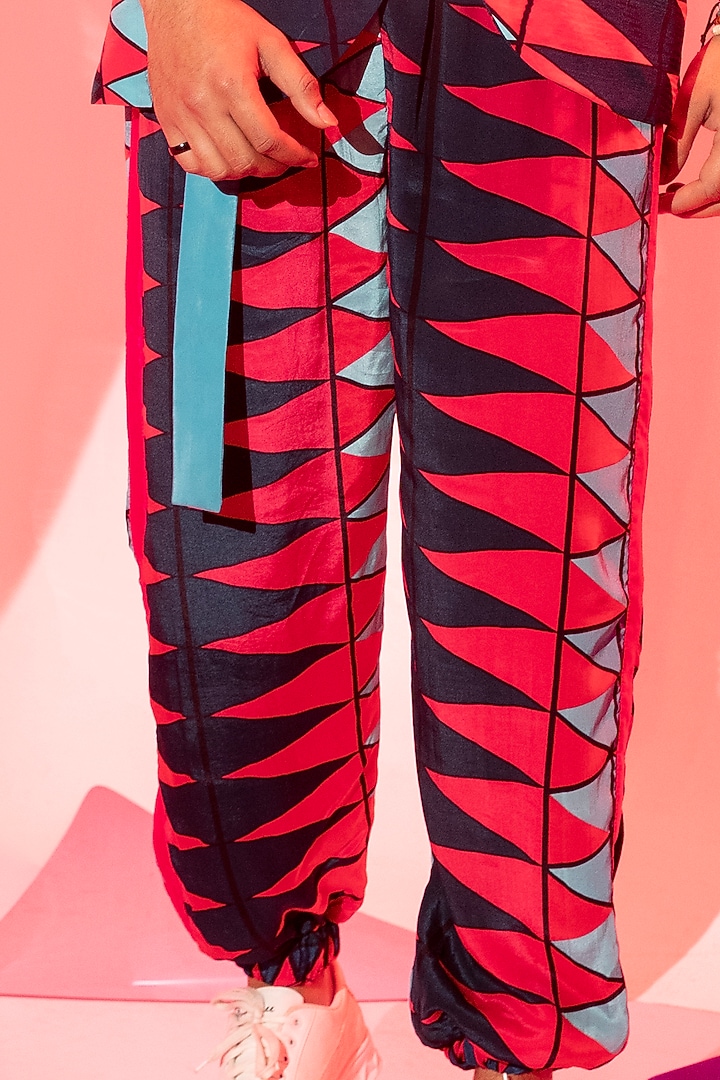 Multi-Colored Modal Satin & Viscose Crepe Joggers by Esha L Amin Men at Pernia's Pop Up Shop