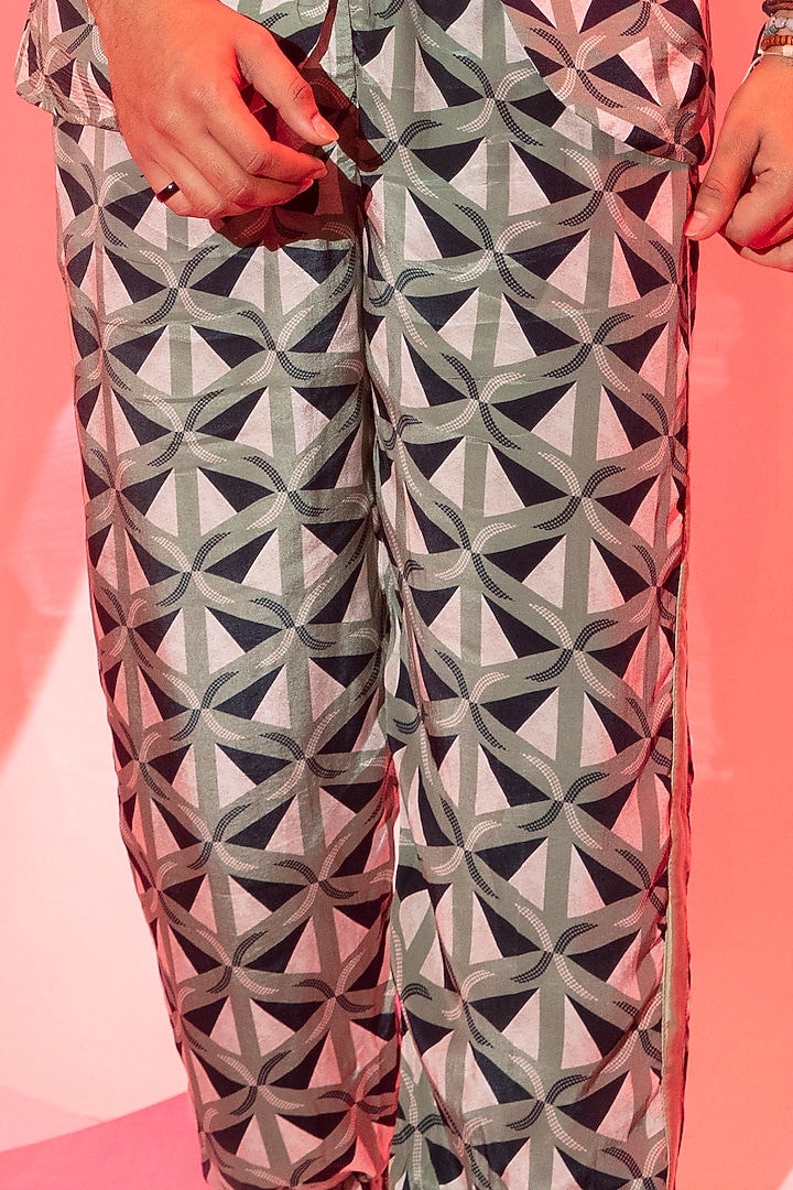 Multi-Colored Modal Satin & Viscose Crepe Printed Joggers by Esha L Amin Men at Pernia's Pop Up Shop