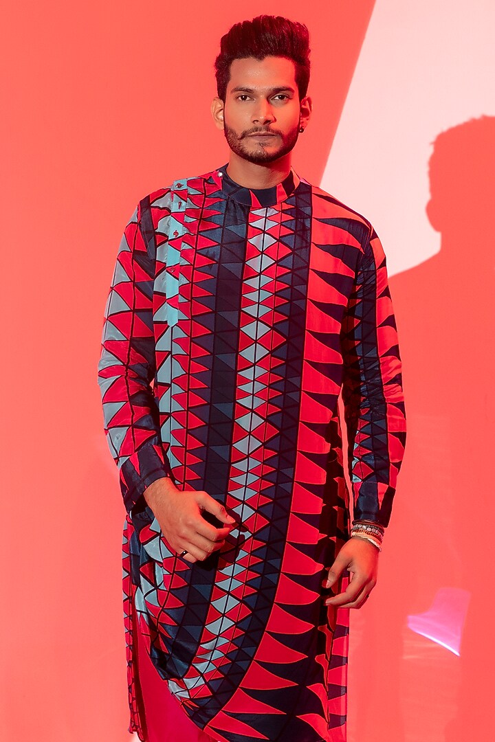 Multi-Colored Modal Satin & Viscose Crepe Cowl Kurta by Esha L Amin Men at Pernia's Pop Up Shop