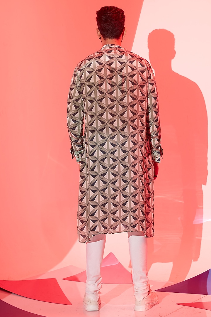 Multi-Colored Modal Satin & Viscose Crepe Printed Cowl Kurta by Esha L Amin Men at Pernia's Pop Up Shop