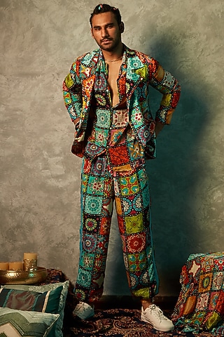 Multi-Colored Modal Satin Joggers by Esha L Amin Men