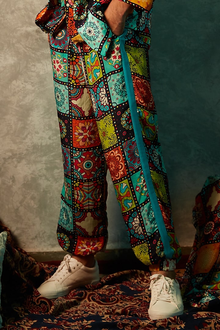 Multi-Colored Modal Satin Joggers by Esha L Amin Men at Pernia's Pop Up Shop