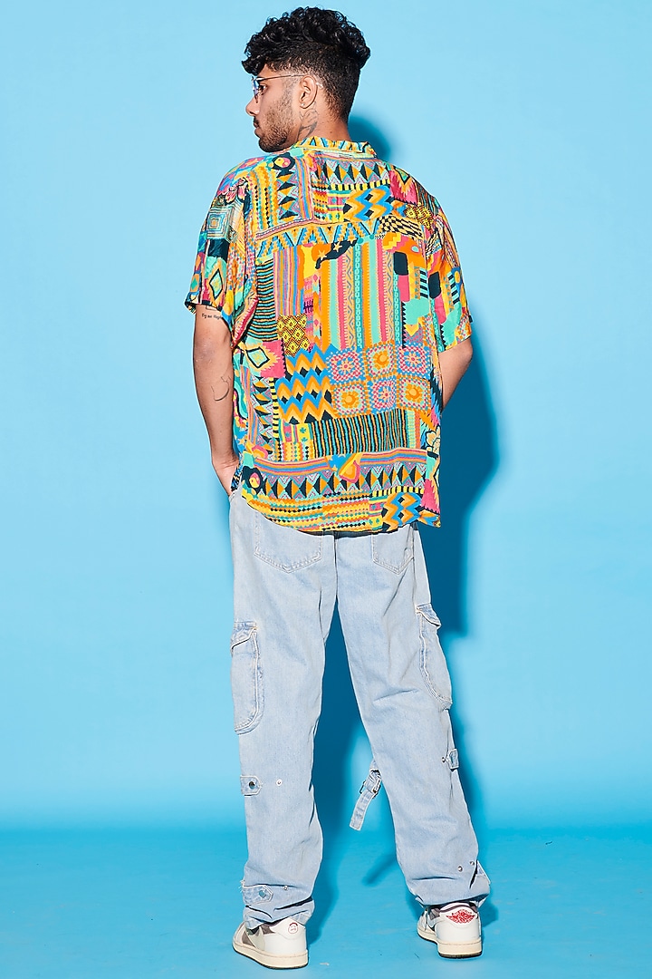 Multi-Colored Viscose Crepe Printed Party Wear Shirt by Esha L Amin Men at Pernia's Pop Up Shop