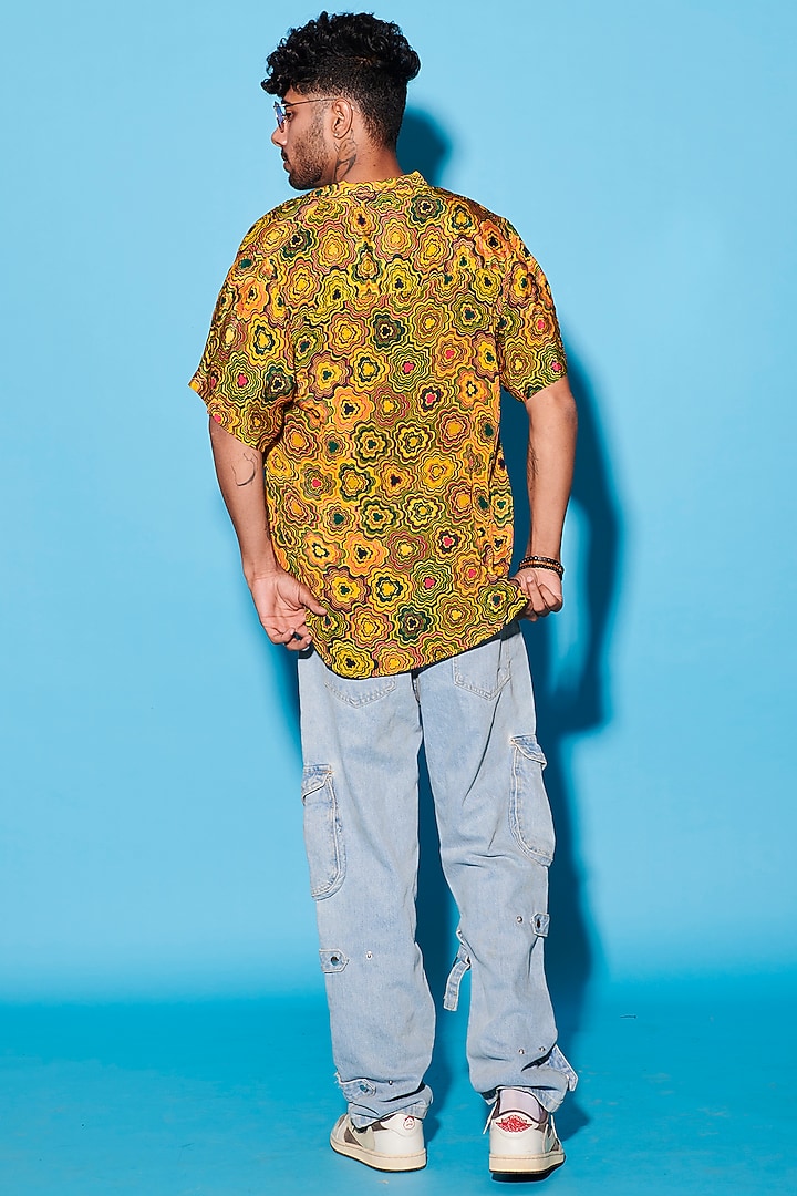 Yellow Viscose Crepe Printed Party Wear Shirt by Esha L Amin Men at Pernia's Pop Up Shop