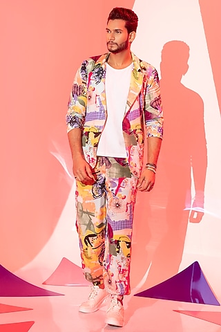 Multi-Colored Modal Satin Joggers by Esha L Amin Men