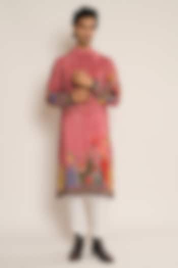 Pink Viscose Crepe Kurta by Esha L Amin Men at Pernia's Pop Up Shop