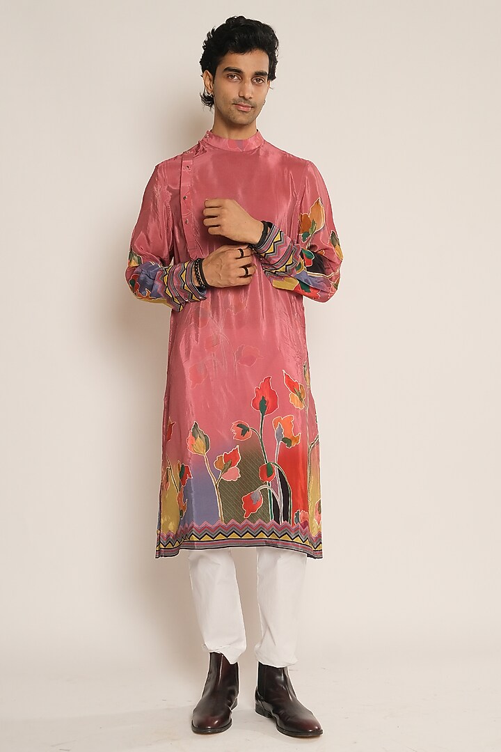 Pink Viscose Crepe Kurta by Esha L Amin Men at Pernia's Pop Up Shop