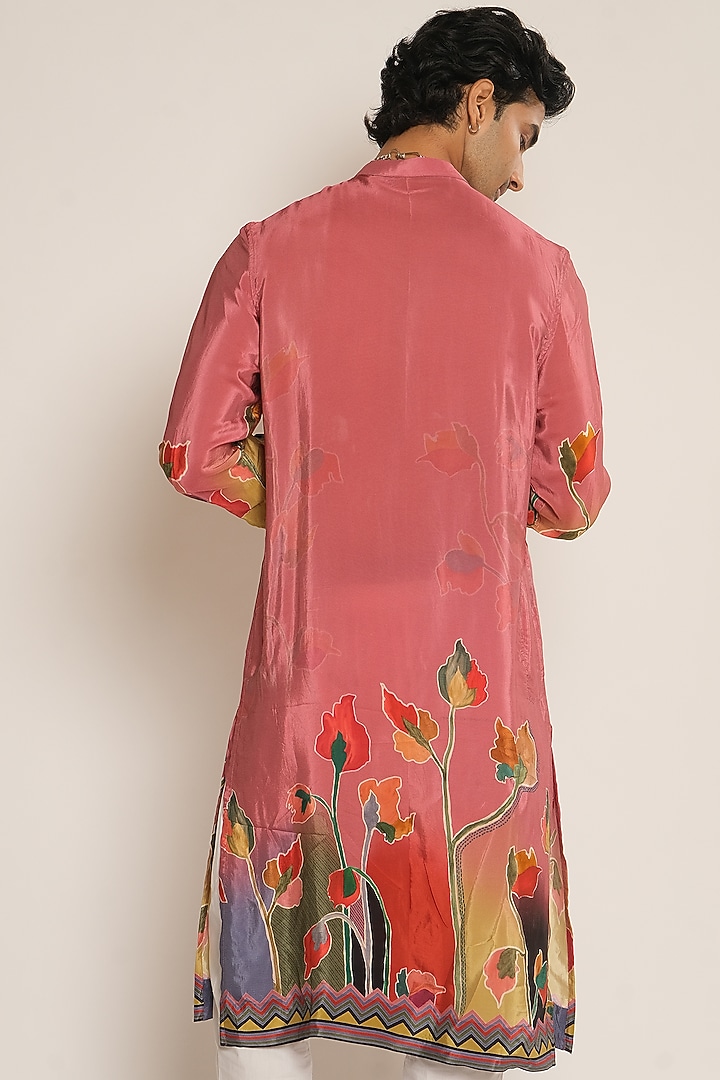 Pink Viscose Crepe Kurta by Esha L Amin Men at Pernia's Pop Up Shop