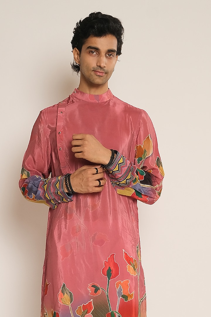 Pink Viscose Crepe Kurta by Esha L Amin Men at Pernia's Pop Up Shop