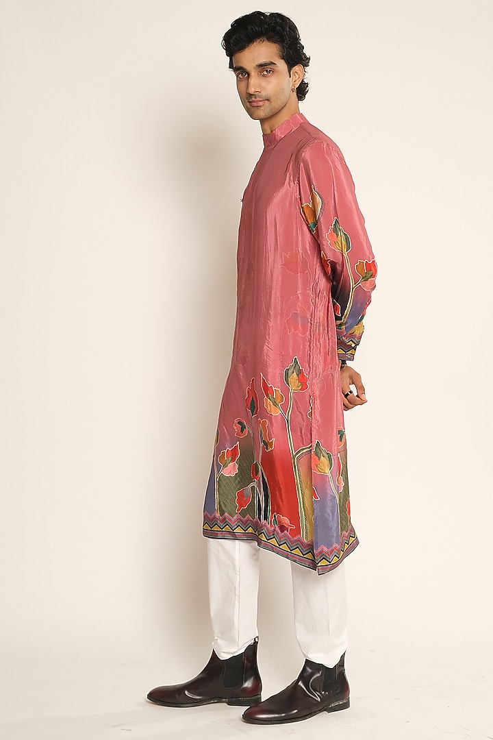 Pink Viscose Crepe Kurta by Esha L Amin Men at Pernia's Pop Up Shop