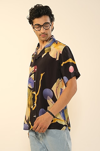 Multi-Colored Viscose Crepe Shirt by Esha L Amin Men