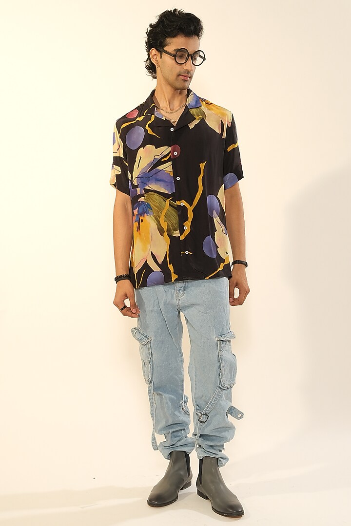Multi-Colored Viscose Crepe Party Wear Shirt by Esha L Amin Men at Pernia's Pop Up Shop