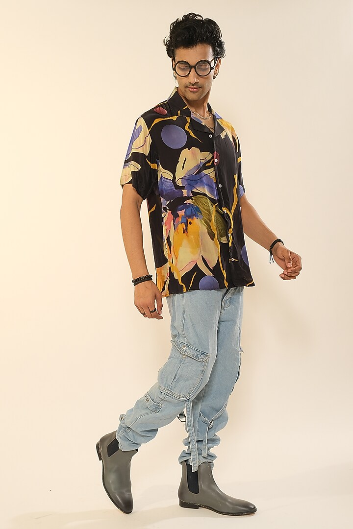 Multi-Colored Viscose Crepe Party Wear Shirt by Esha L Amin Men at Pernia's Pop Up Shop