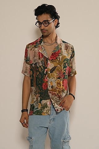Multi-Colored Viscose Crepe Shirt by Esha L Amin Men