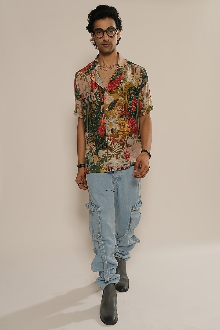Multi-Colored Viscose Crepe Party Wear Shirt by Esha L Amin Men at Pernia's Pop Up Shop
