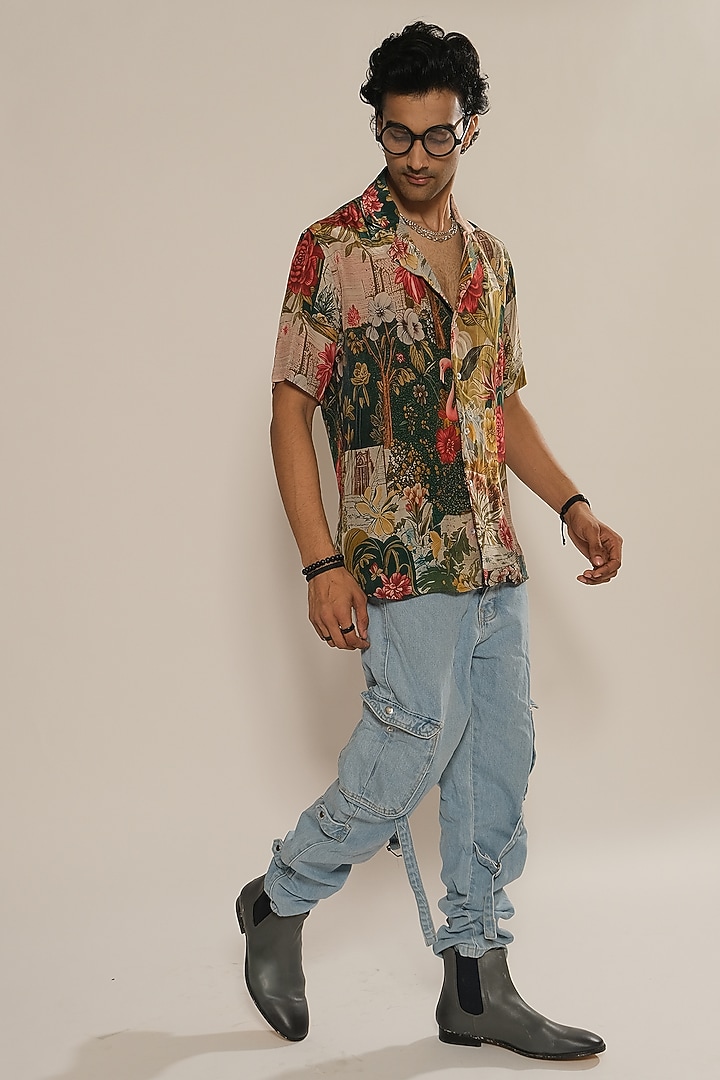 Multi-Colored Viscose Crepe Party Wear Shirt by Esha L Amin Men at Pernia's Pop Up Shop