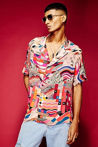 Multi-Colored Viscose Printed Shirt by Esha L Amin Men
