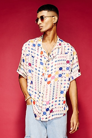 Multi-Colored Viscose Printed Shirt by Esha L Amin Men