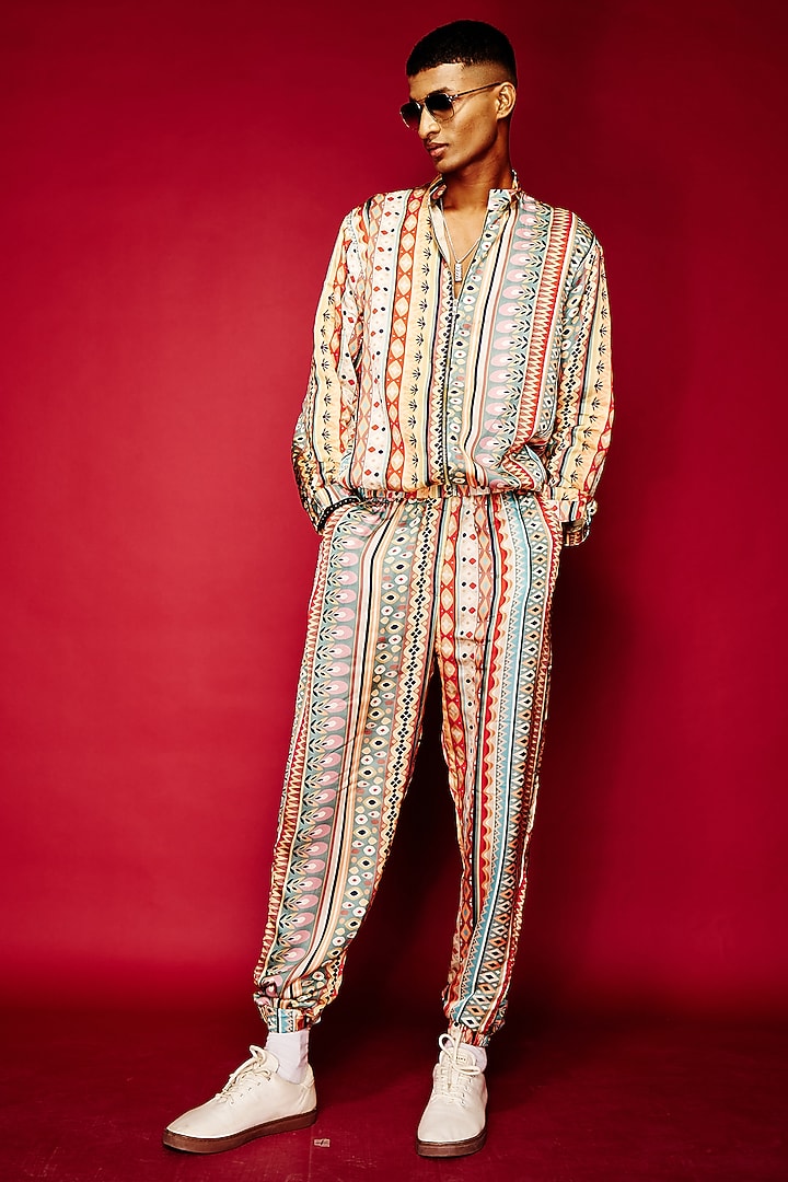 Multi-Colored Viscose Printed Joggers by Esha L Amin Men at Pernia's Pop Up Shop