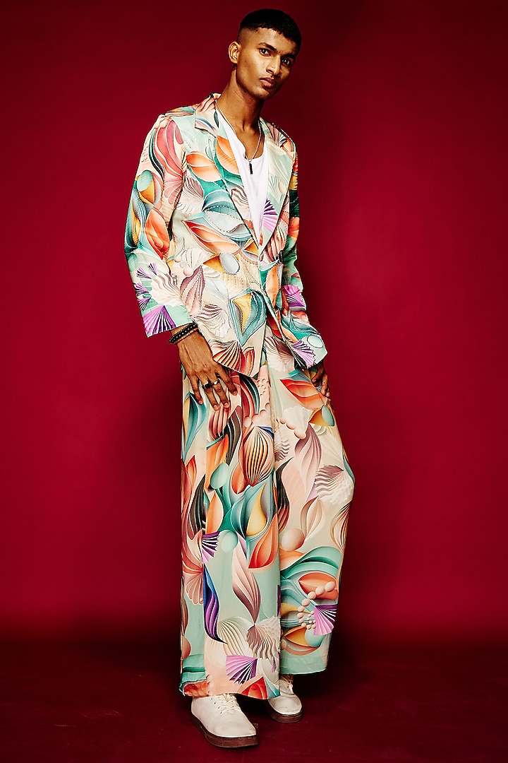 Multi-Colored Viscose Printed Blazer by Esha L Amin Men